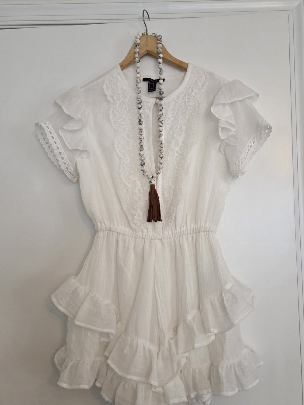 Forever 21 White Gauze-like Ruffled Romper